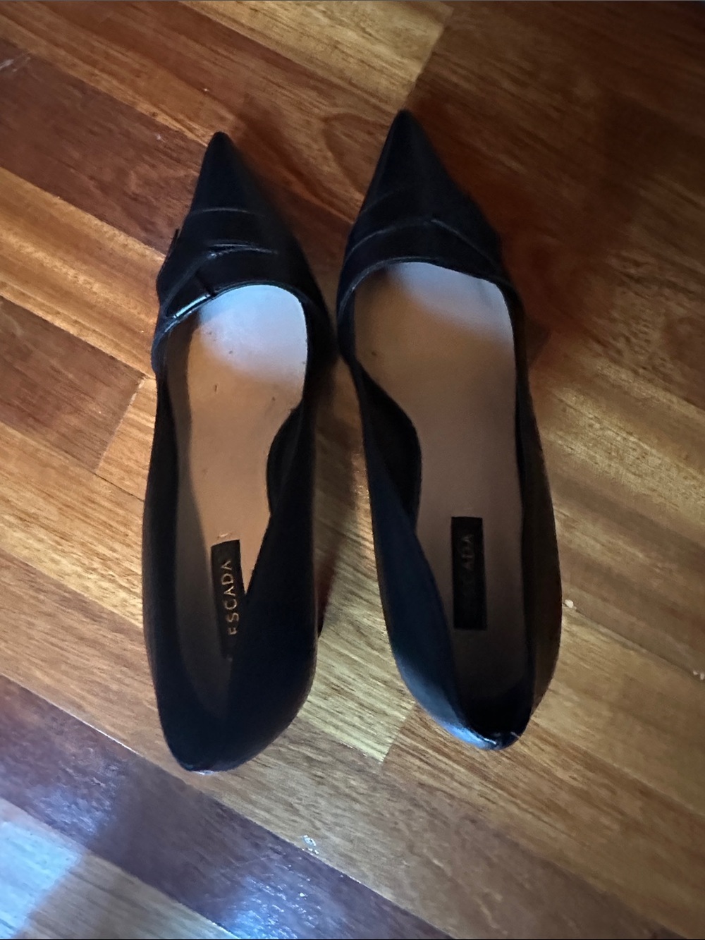 Escada Black Pointed Leather Slip-On Flats
